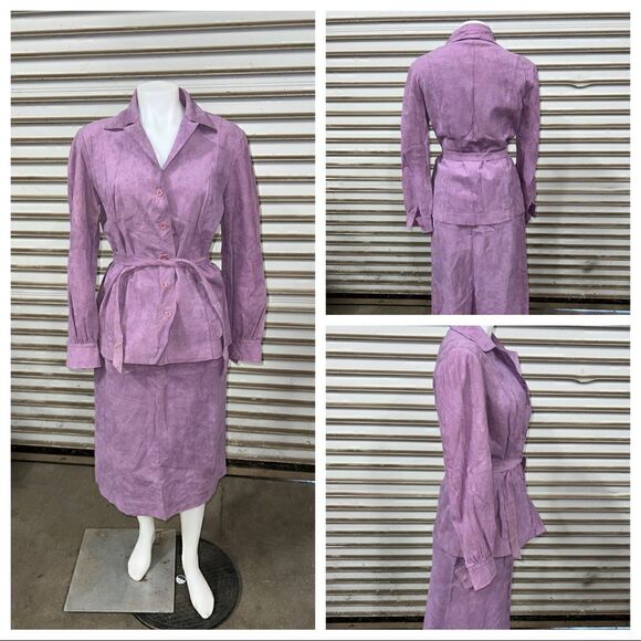 Vintage 70’s skinner ultra suede skirt and button blouse purple size 12 w/belt - Picture 13 of 13